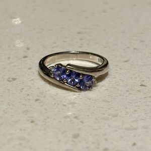 Effy Sterling Silver 925 Tanzanite Three-Stone Round Ring Prong Setting